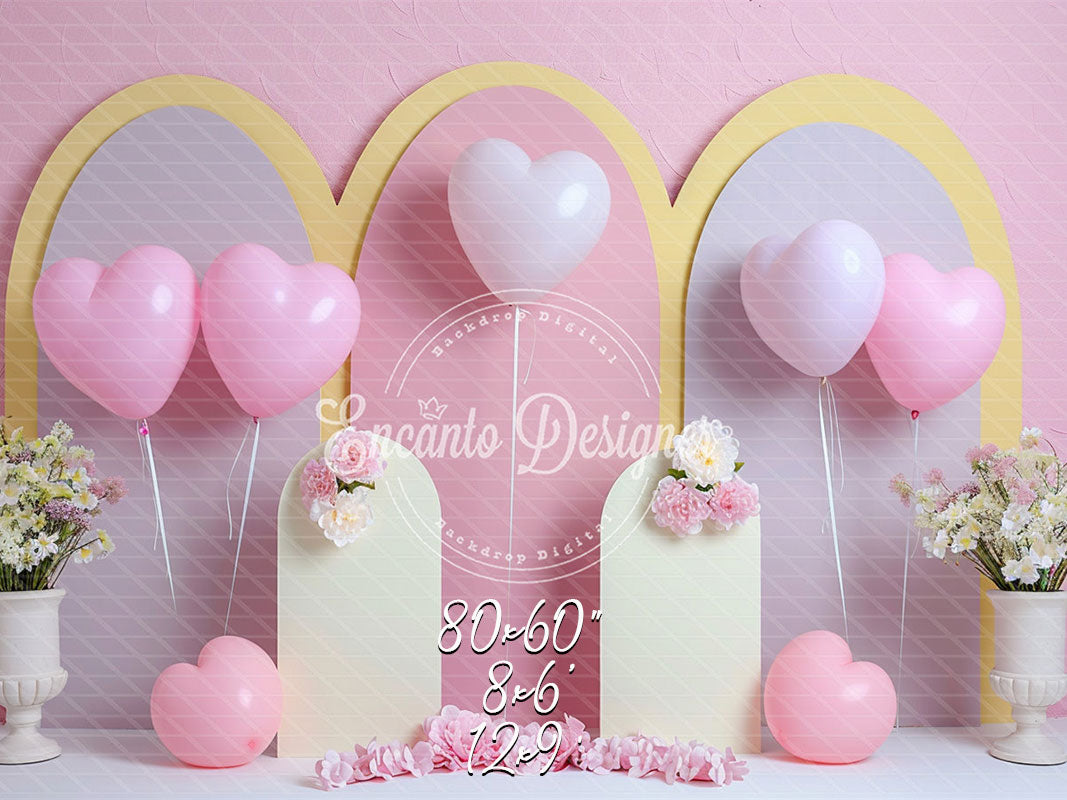 Pastel Pink Heart Balloon Photo Backdrop Sweet Photography Background - Layoris