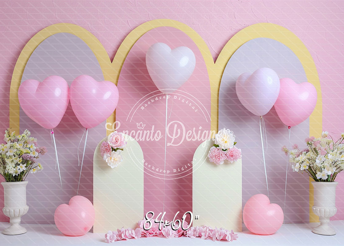 Pastel Pink Heart Balloon Photo Backdrop Sweet Photography Background - Layoris