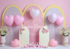 Pastel Pink Heart Balloon Photo Backdrop Sweet Photography Background - Layoris