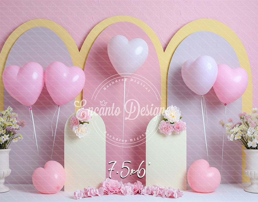 Pastel Pink Heart Balloon Photo Backdrop Sweet Photography Background - Layoris