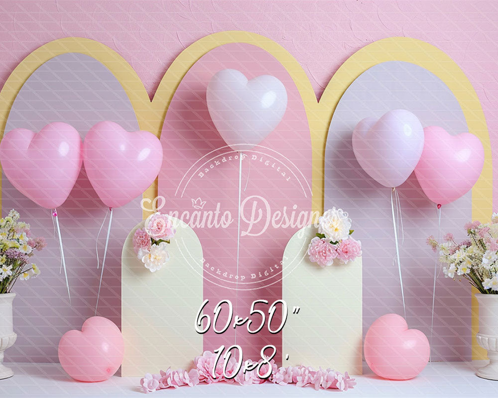 Pastel Pink Heart Balloon Photo Backdrop Sweet Photography Background - Layoris