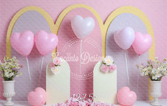 Pastel Pink Heart Balloon Photo Backdrop Sweet Photography Background - Layoris