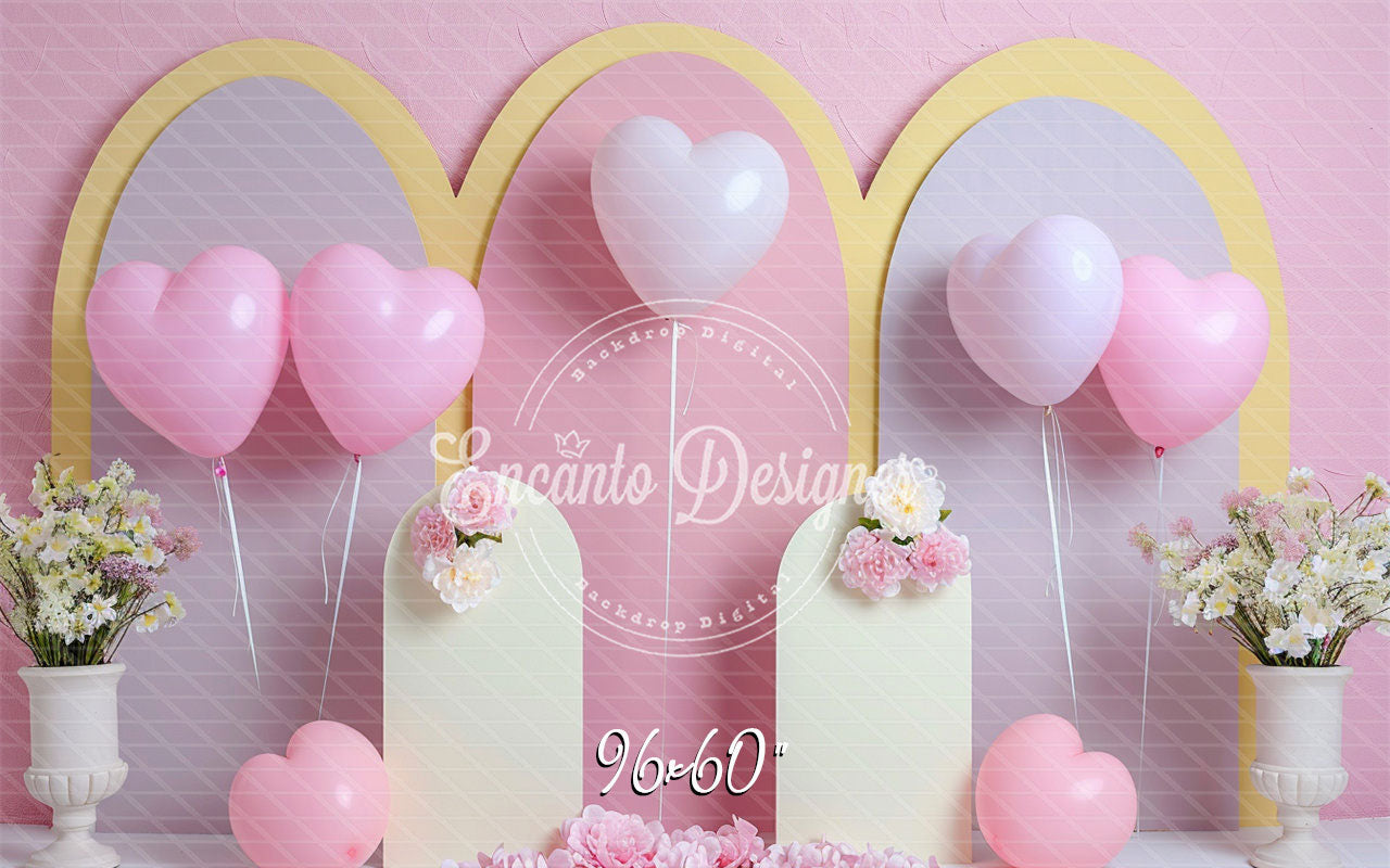 Pastel Pink Heart Balloon Photo Backdrop Sweet Photography Background - Layoris
