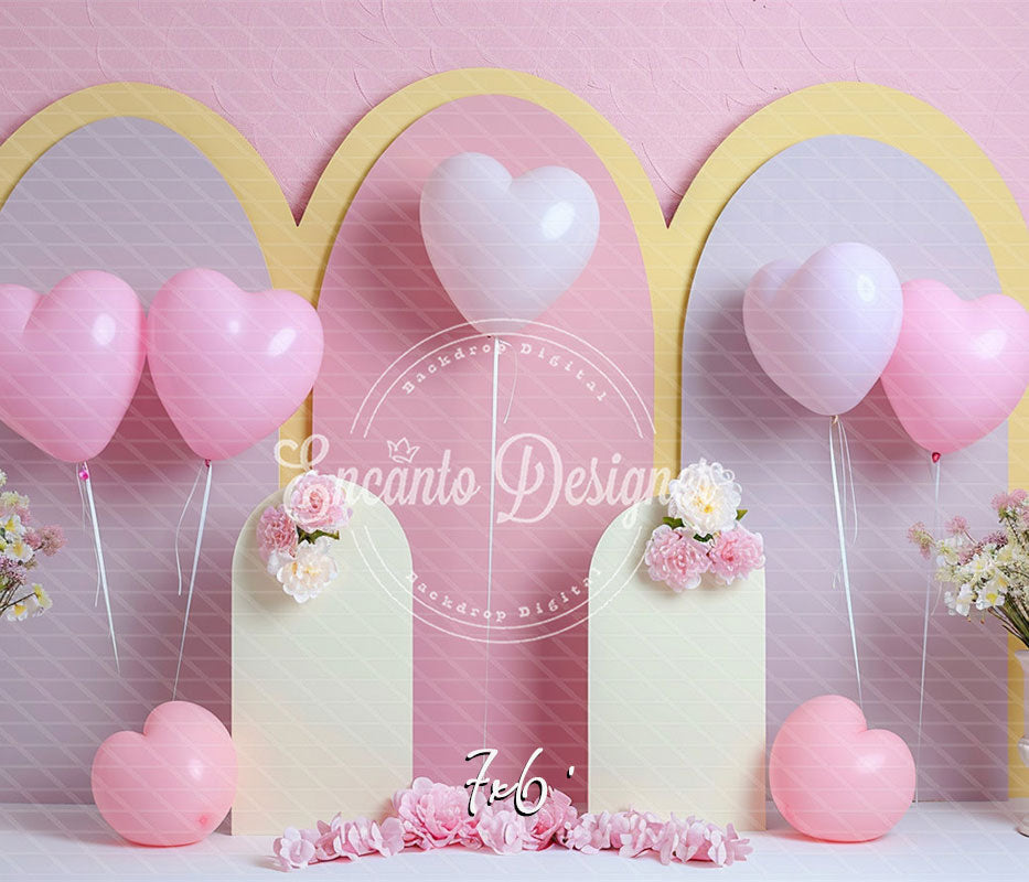 Pastel Pink Heart Balloon Photo Backdrop Sweet Photography Background - Layoris