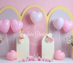 Pastel Pink Heart Balloon Photo Backdrop Sweet Photography Background - Layoris