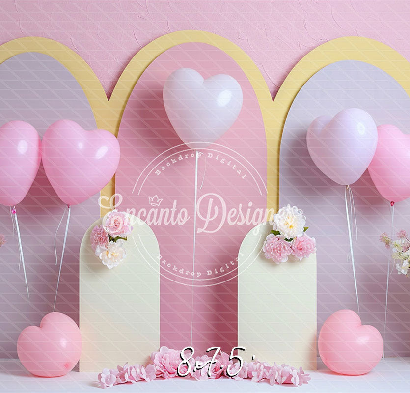 Pastel Pink Heart Balloon Photo Backdrop Sweet Photography Background - Layoris