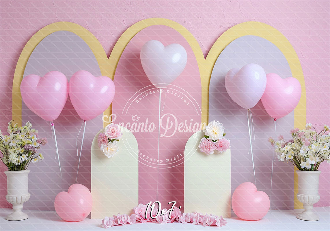 Pastel Pink Heart Balloon Photo Backdrop Sweet Photography Background - Layoris
