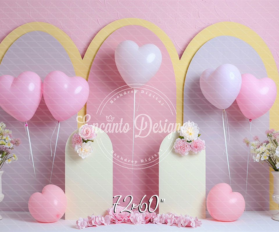 Pastel Pink Heart Balloon Photo Backdrop Sweet Photography Background - Layoris