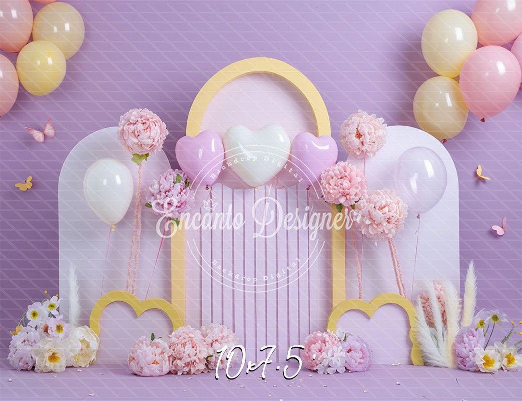 Lilac Pastel Heart Arch Photo Backdrop Floral Photography Background - Layoris