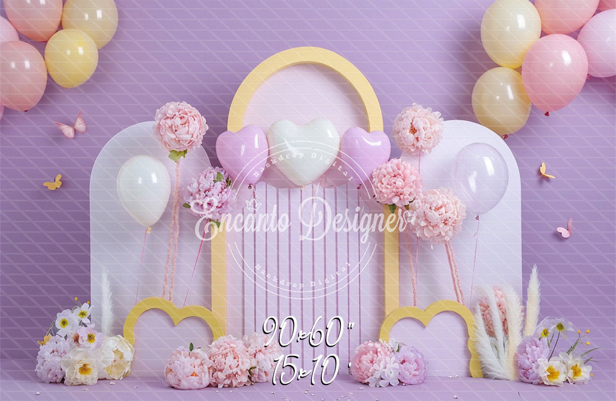 Lilac Pastel Heart Arch Photo Backdrop Floral Photography Background - Layoris