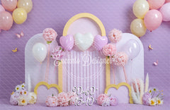 Lilac Pastel Heart Arch Photo Backdrop Floral Photography Background - Layoris