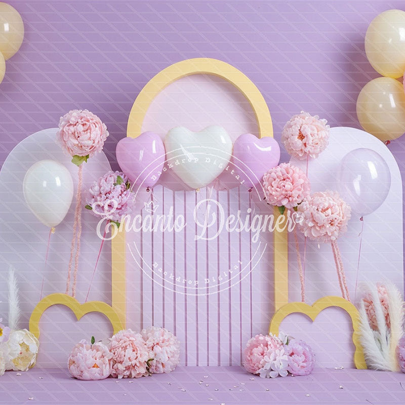 Lilac Pastel Heart Arch Photo Backdrop Floral Photography Background - Layoris