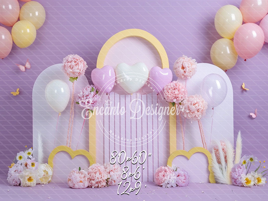 Lilac Pastel Heart Arch Photo Backdrop Floral Photography Background - Layoris