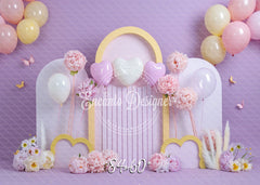 Lilac Pastel Heart Arch Photo Backdrop Floral Photography Background - Layoris