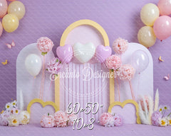 Lilac Pastel Heart Arch Photo Backdrop Floral Photography Background - Layoris