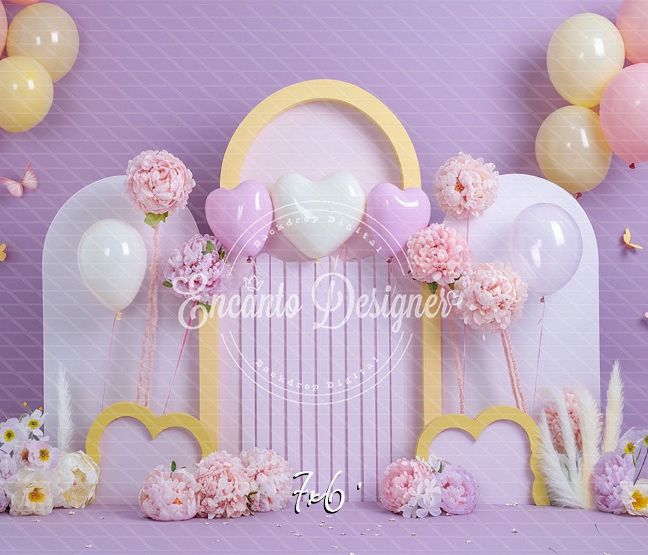 Lilac Pastel Heart Arch Photo Backdrop Floral Photography Background - Layoris