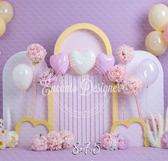 Lilac Pastel Heart Arch Photo Backdrop Floral Photography Background - Layoris
