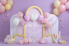 Lilac Pastel Heart Arch Photo Backdrop Floral Photography Background - Layoris