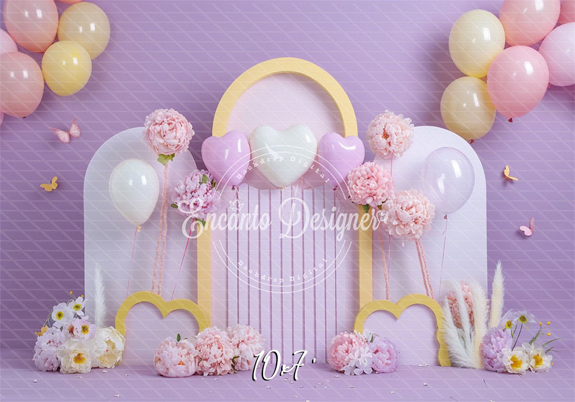 Lilac Pastel Heart Arch Photo Backdrop Floral Photography Background - Layoris