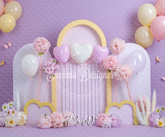Lilac Pastel Heart Arch Photo Backdrop Floral Photography Background - Layoris