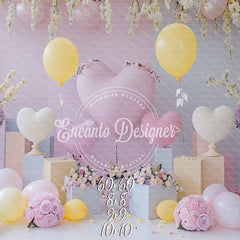 Pink Yellow Heart Balloon Photo Backdrop Floral Hanging Photography Background - Layoris