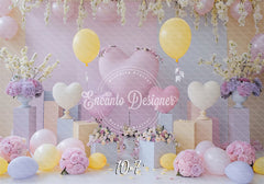 Pink Yellow Heart Balloon Photo Backdrop Floral Hanging Photography Background - Layoris