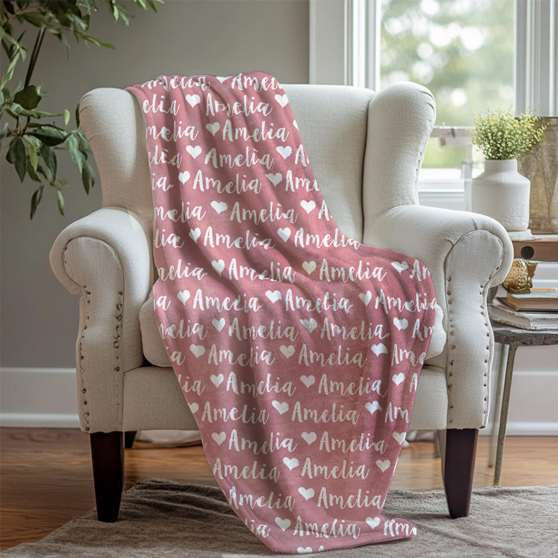 Personalized Name Love Heart Blanket Gift - Layoris