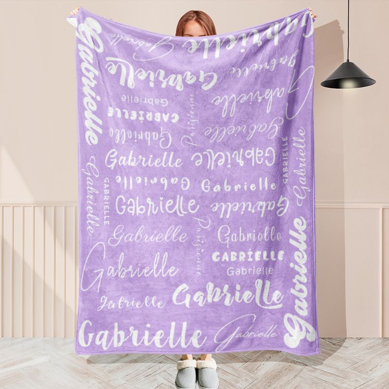Personalized Name Lilac Blanket With White Text - Layoris