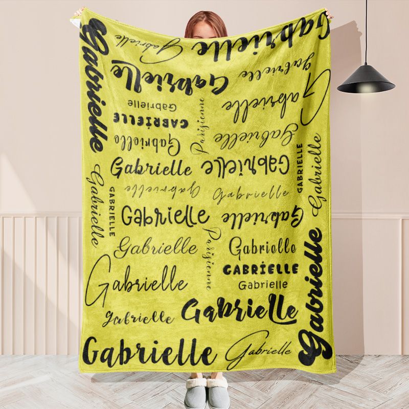 Custom Name Yellow Blanket With Black Text - Layoris