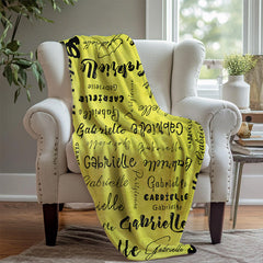 Custom Name Yellow Blanket With Black Text - Layoris