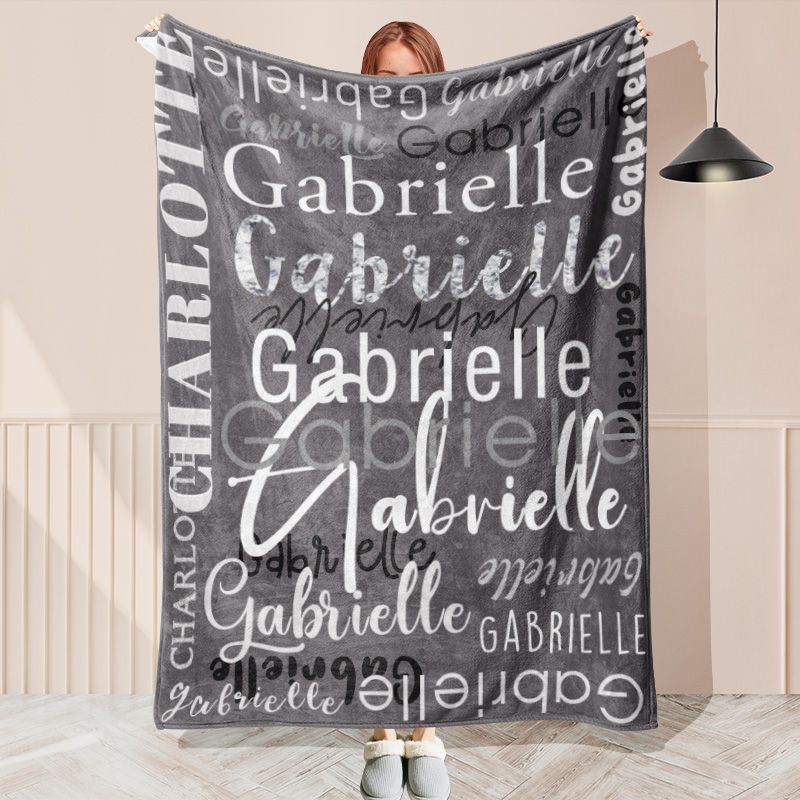 Gray Personalized Name Blanket With White Text - Layoris