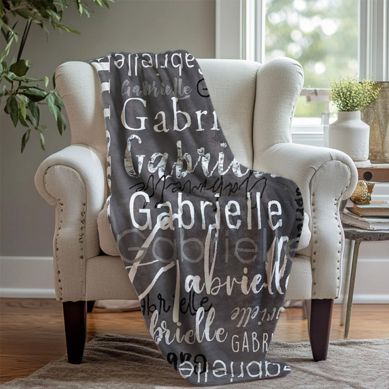 Gray Personalized Name Blanket With White Text - Layoris