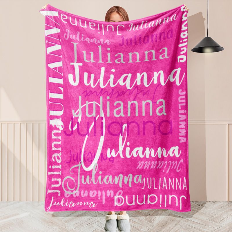 Pink Personalized Name Blanket With Unique Text - Layoris