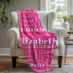 Pink Personalized Repeating Name Blanket - Layoris