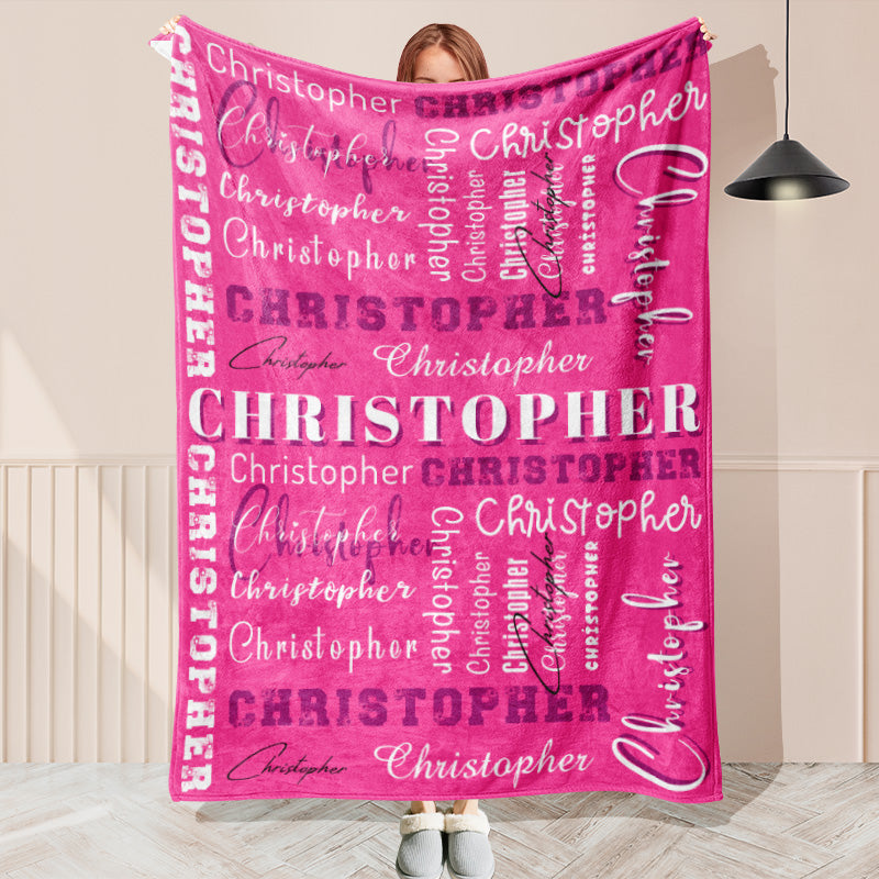 Layoris Repeating Name Personalized Pink Blanket
