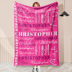 Layoris Repeating Name Personalized Pink Blanket
