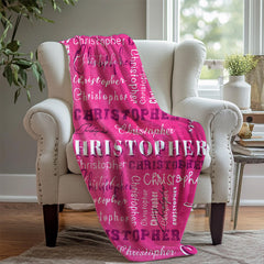 Layoris Repeating Name Personalized Pink Blanket