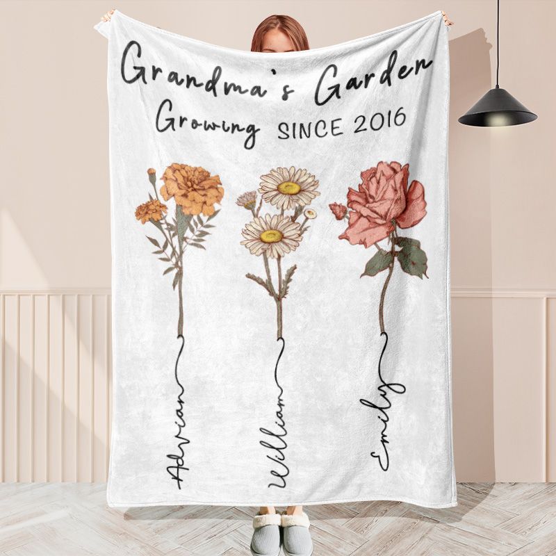 Layoris Personalized Name Birth Flower Blanket Baby Gifts