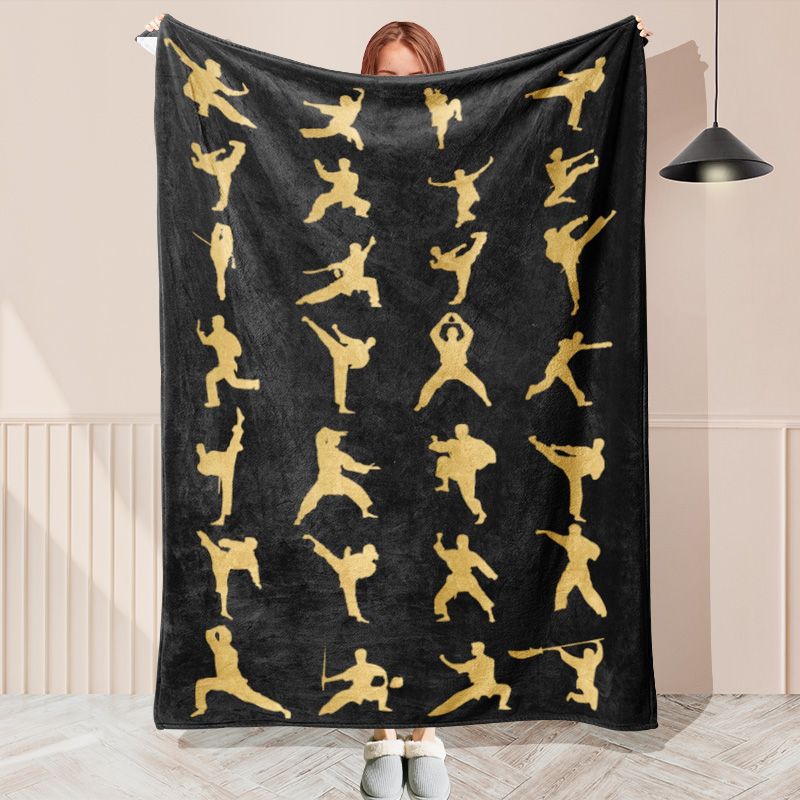 Golden Figurine Practicing Kung Fu Blanket Kids Gift - Layoris