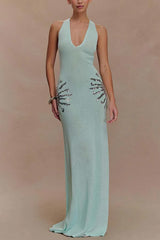 Shimmering Nights Knit Sunburst Sequin Detail Back Cross Straps Stretch Dress