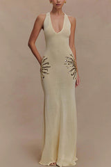Shimmering Nights Knit Sunburst Sequin Detail Back Cross Straps Stretch Dress
