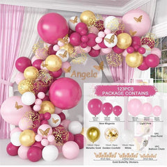 123Pcs Butterfly Pink Balloon Arch Kit For Decor - Layoris