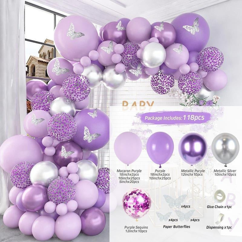 118Pcs Butterfly Purple Balloon Arch Kit For Decor - Layoris