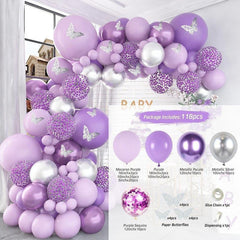 118Pcs Butterfly Purple Balloon Arch Kit For Decor - Layoris