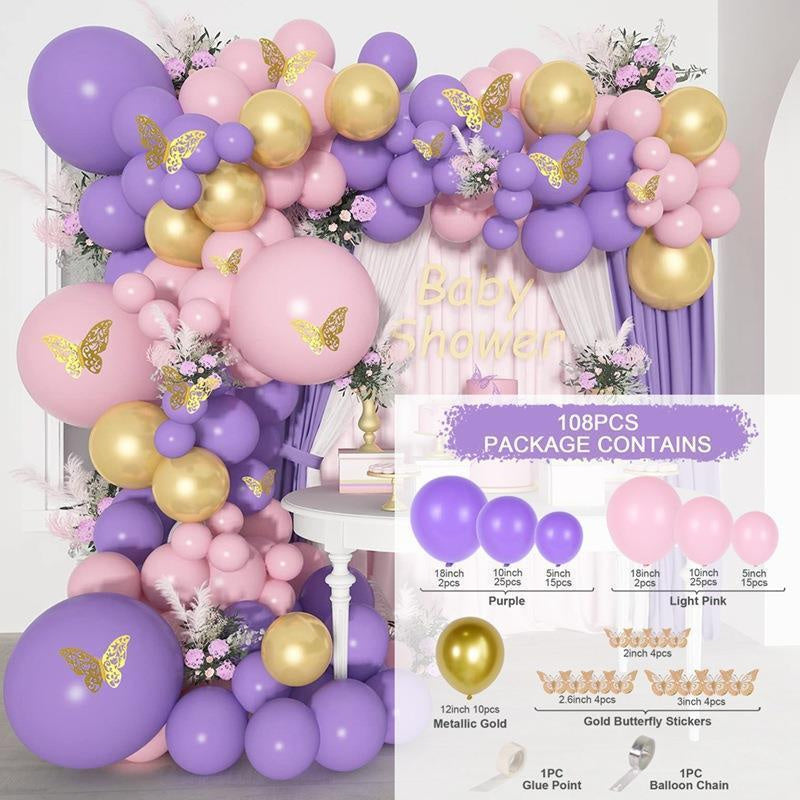 108Pcs Butterfly Purple Balloon Arch Kit For Decor - Layoris