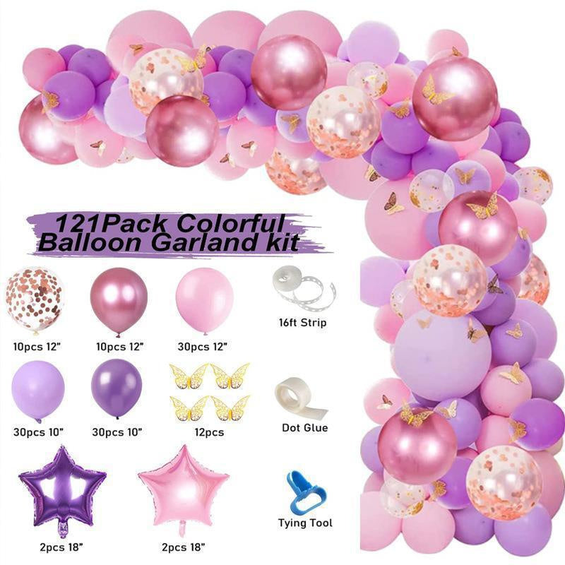 121Pcs Butterfly Purple Pink Balloon Arch Kit - Layoris