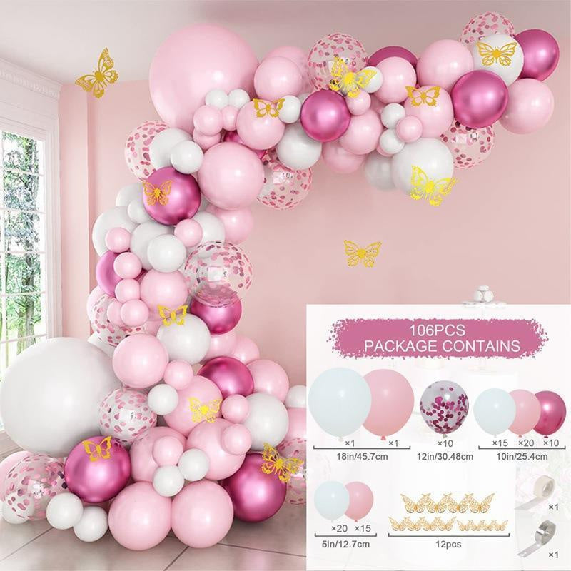 106Pcs Butterfly Pink Balloon Arch Kit - Layoris