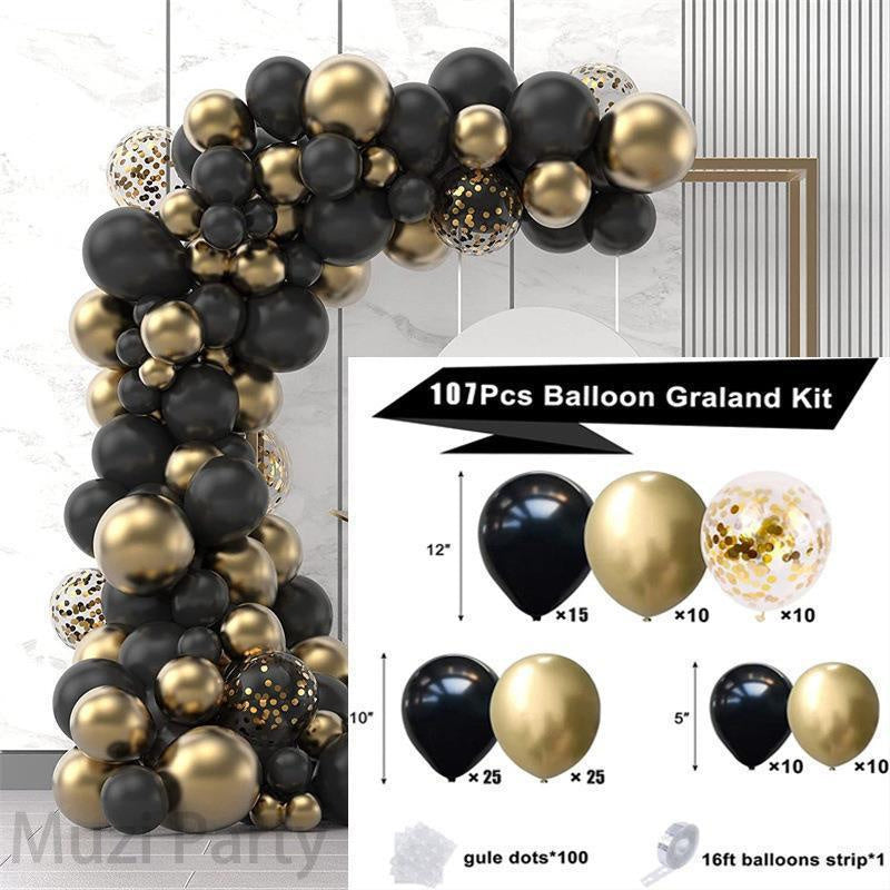 107Pcs Black Gold Balloon Arch Kit For Event Decor - Layoris