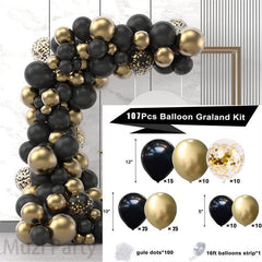 107Pcs Black Gold Balloon Arch Kit For Event Decor - Layoris