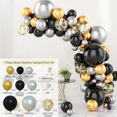 116Pcs Black Gold Balloon Arch Kit For Party Decor - Layoris